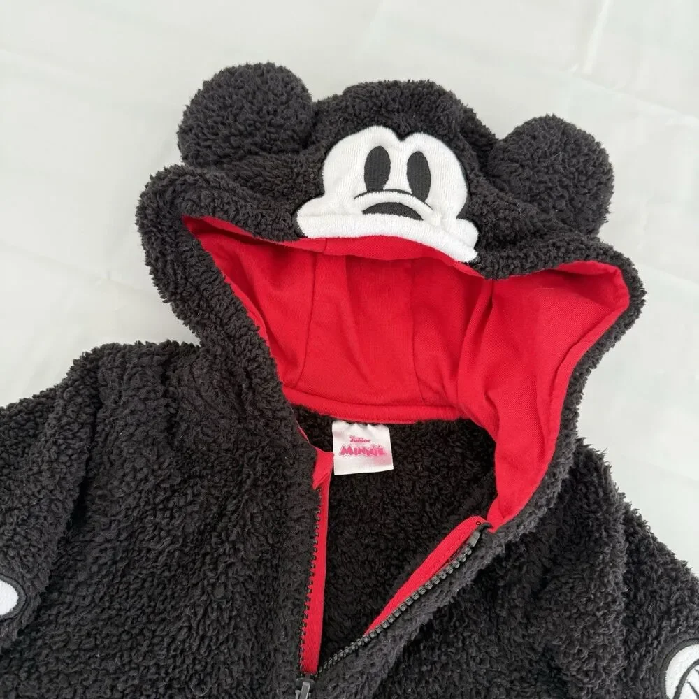 Disney Mickey Mouse Hoodie Baby 12M 3D Ears Plush Fleece Full Zip Fall Jacket